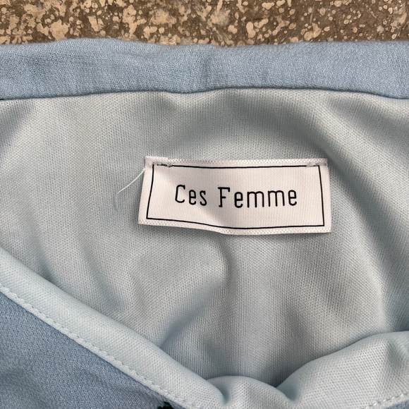 Ces Femme Light Blue Floral Cold Shoulder Mini Dress - Picture 2 of 5